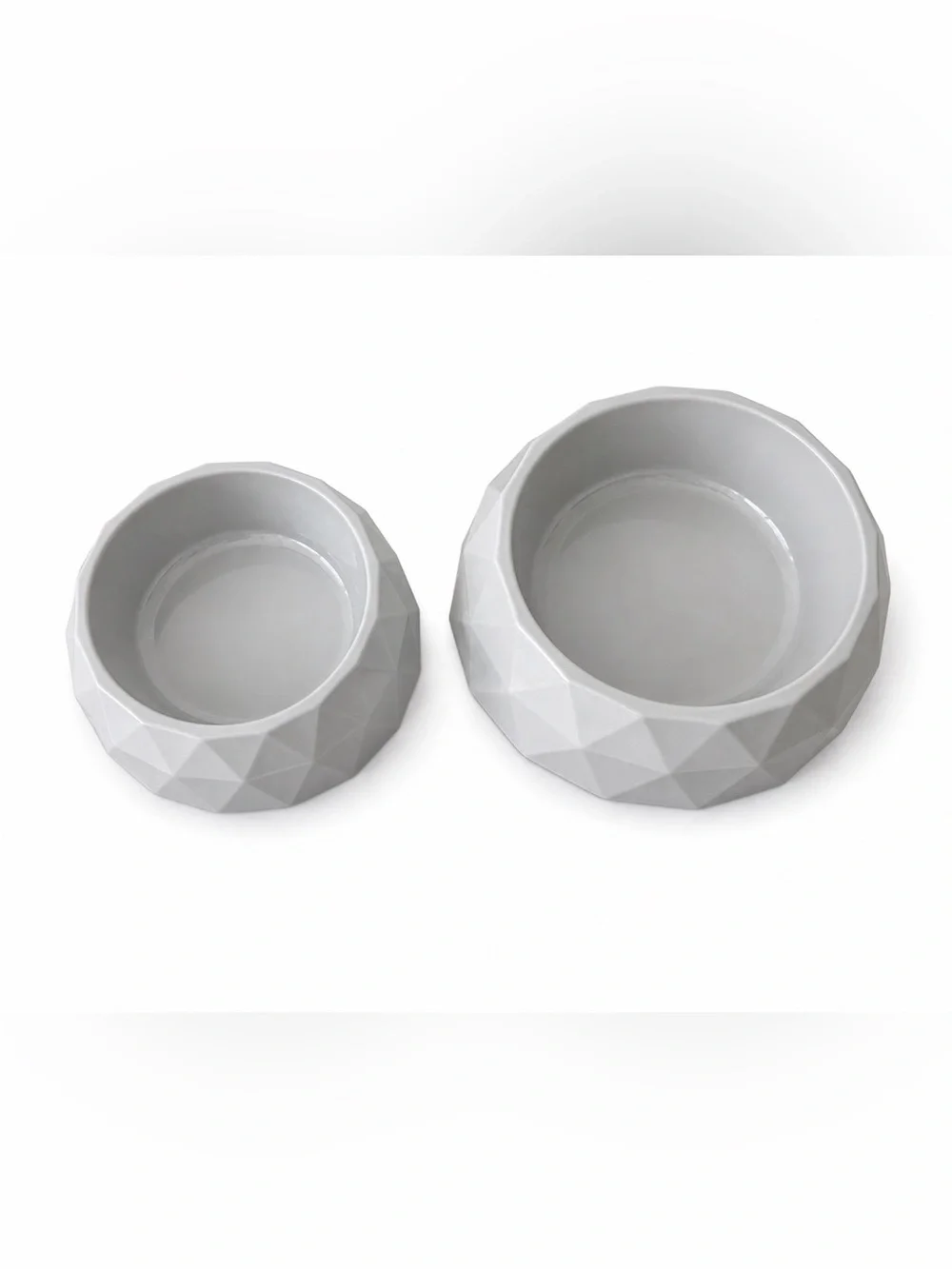 Set of 2, Gray Modern Geo Textured Pet Dog Cat Bowls Food Water